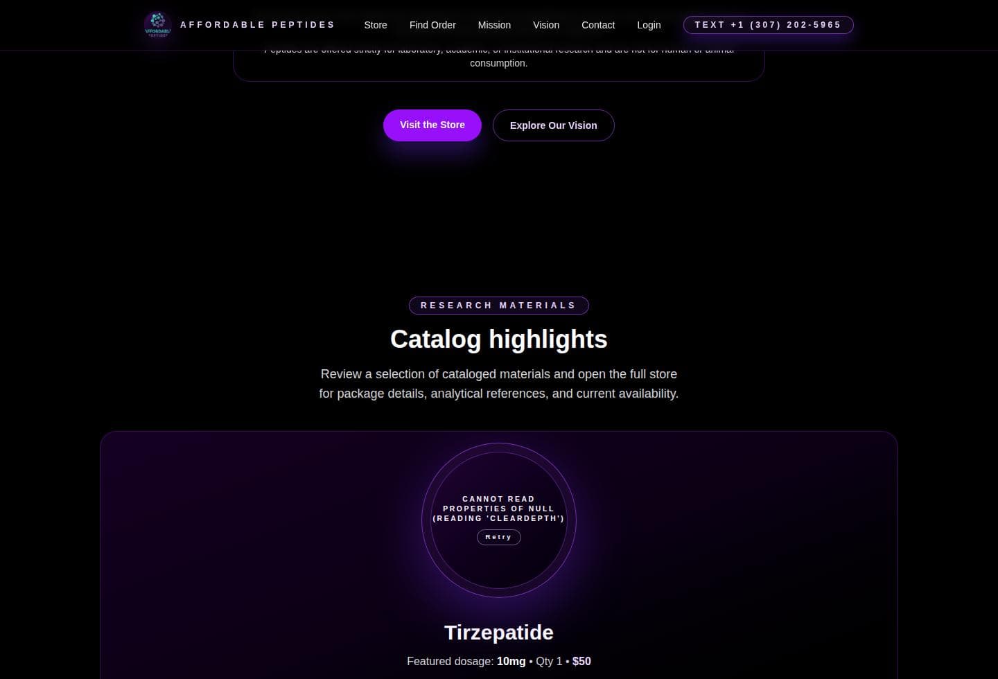 Catalog highlights for Tirzepatide, AOD 9604, and BPC-157