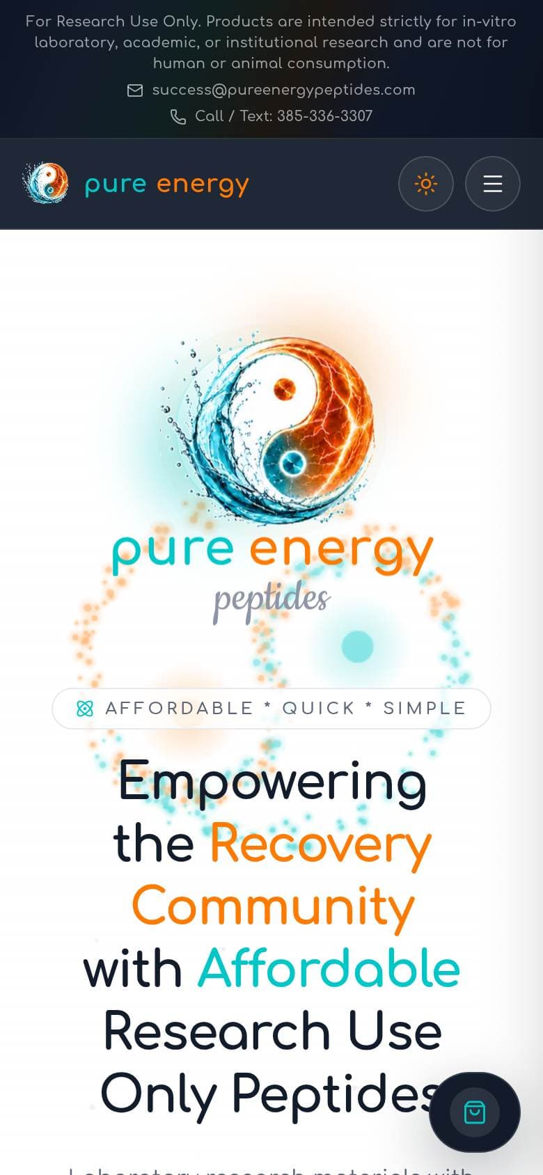 Pure Energy Peptides on a phone